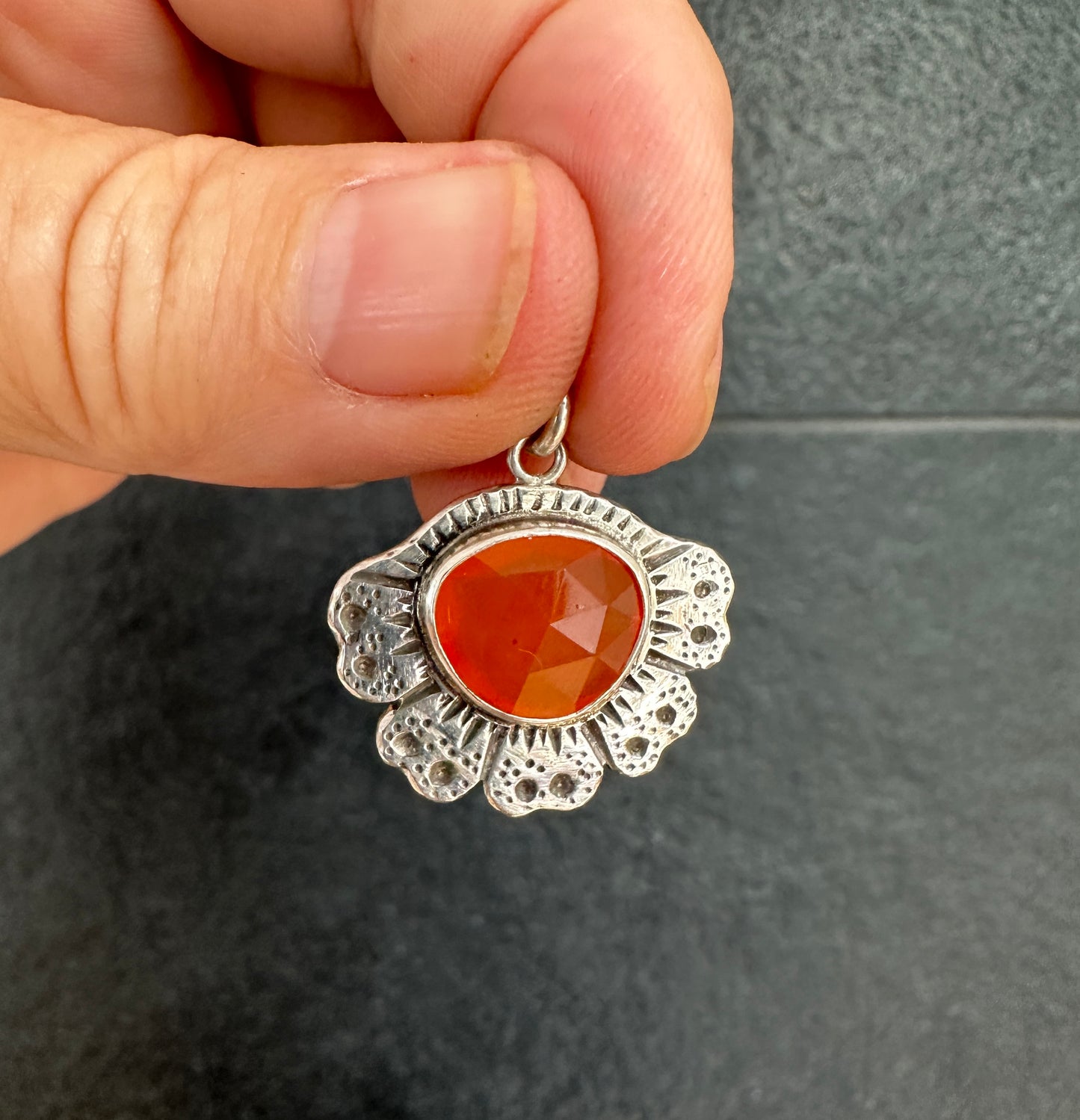 Orange Carnelian Agate Flower Pendant