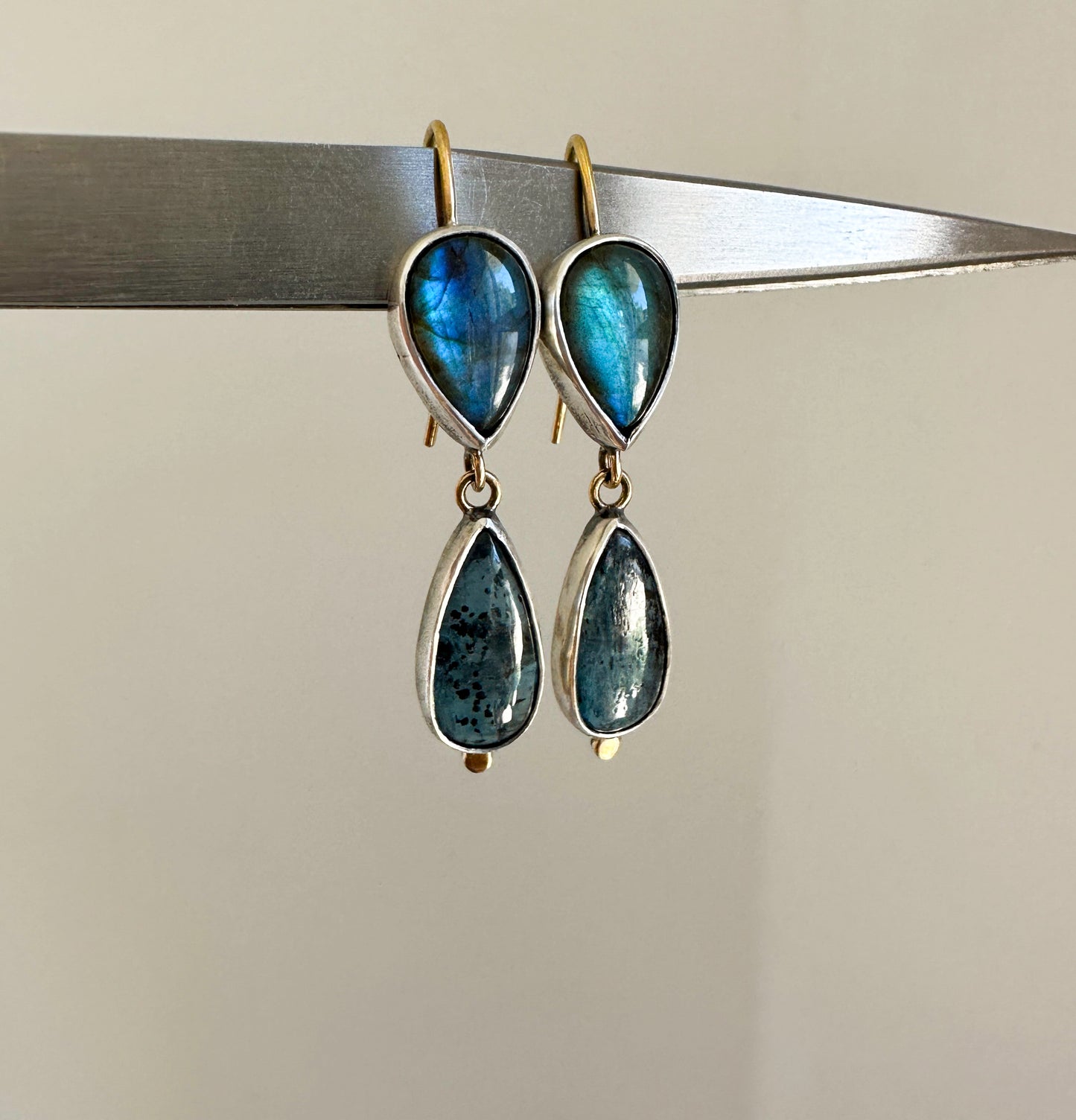 Moss Blue Kyanite & Labradorite Drop Earrings