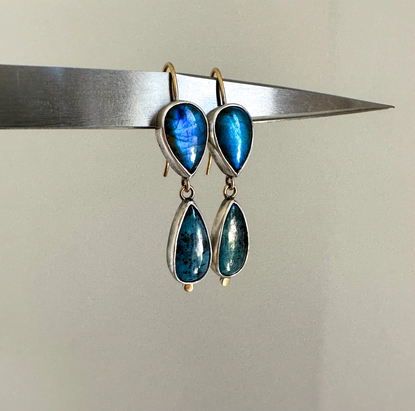 Moss Blue Kyanite & Labradorite Drop Earrings