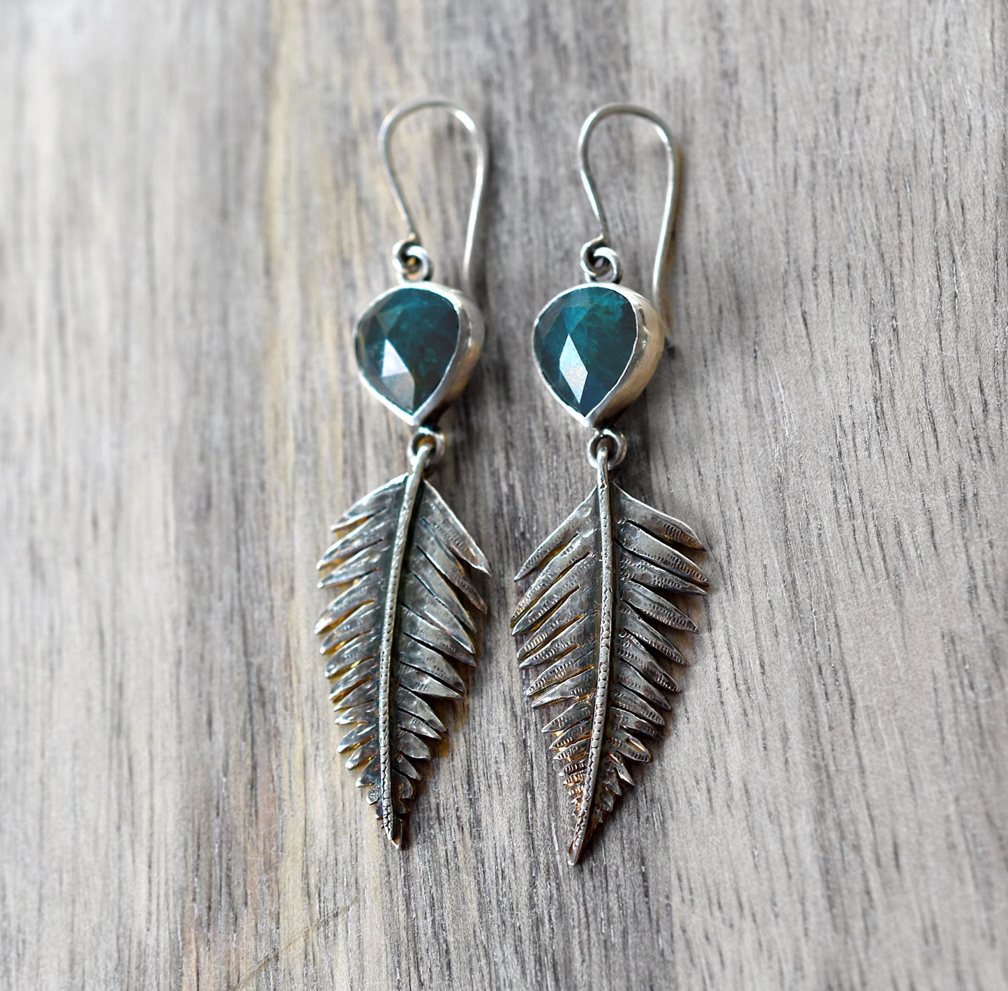 Grandidierite Sword Fern Drop Earrings