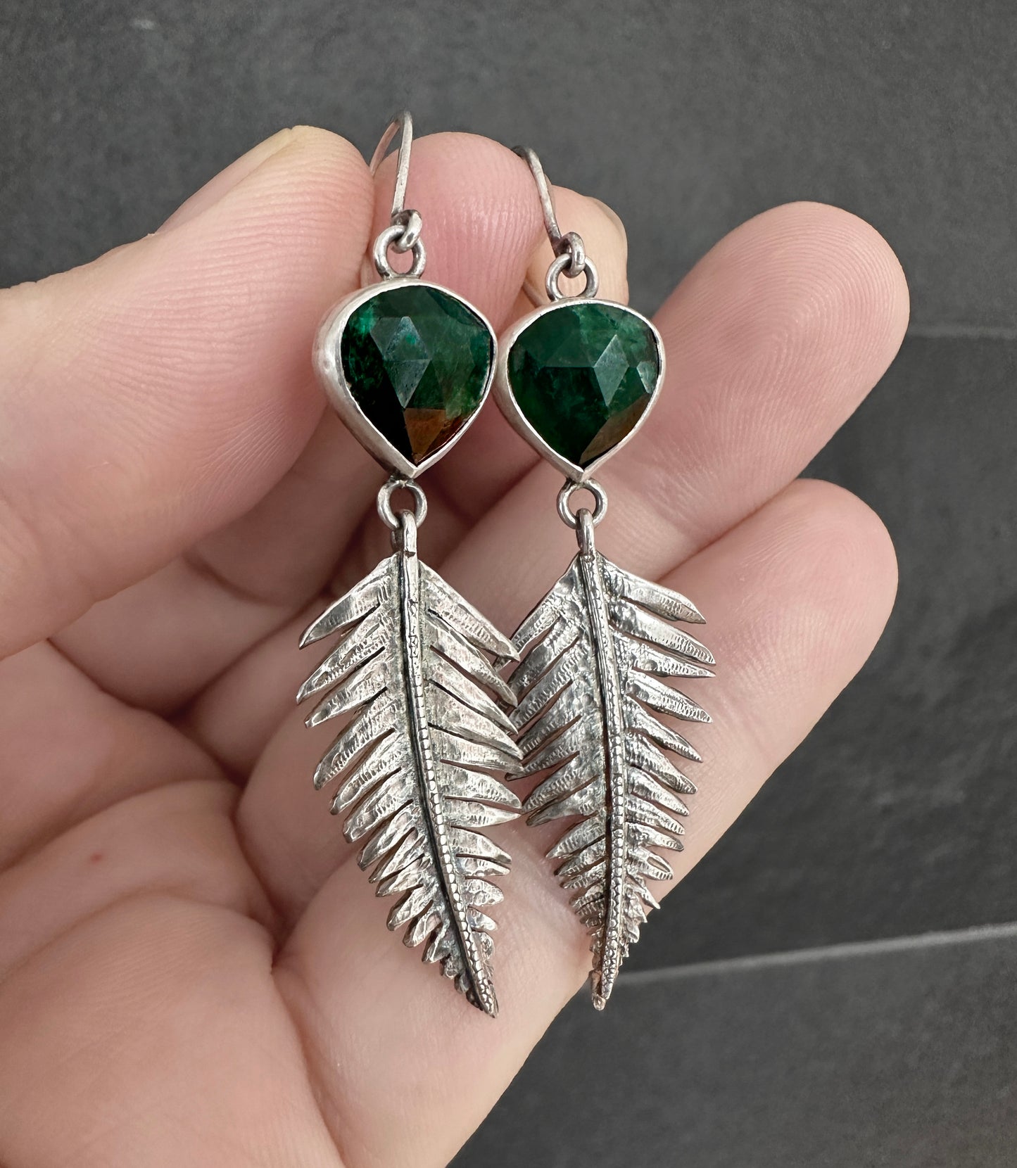 Grandidierite Sword Fern Drop Earrings