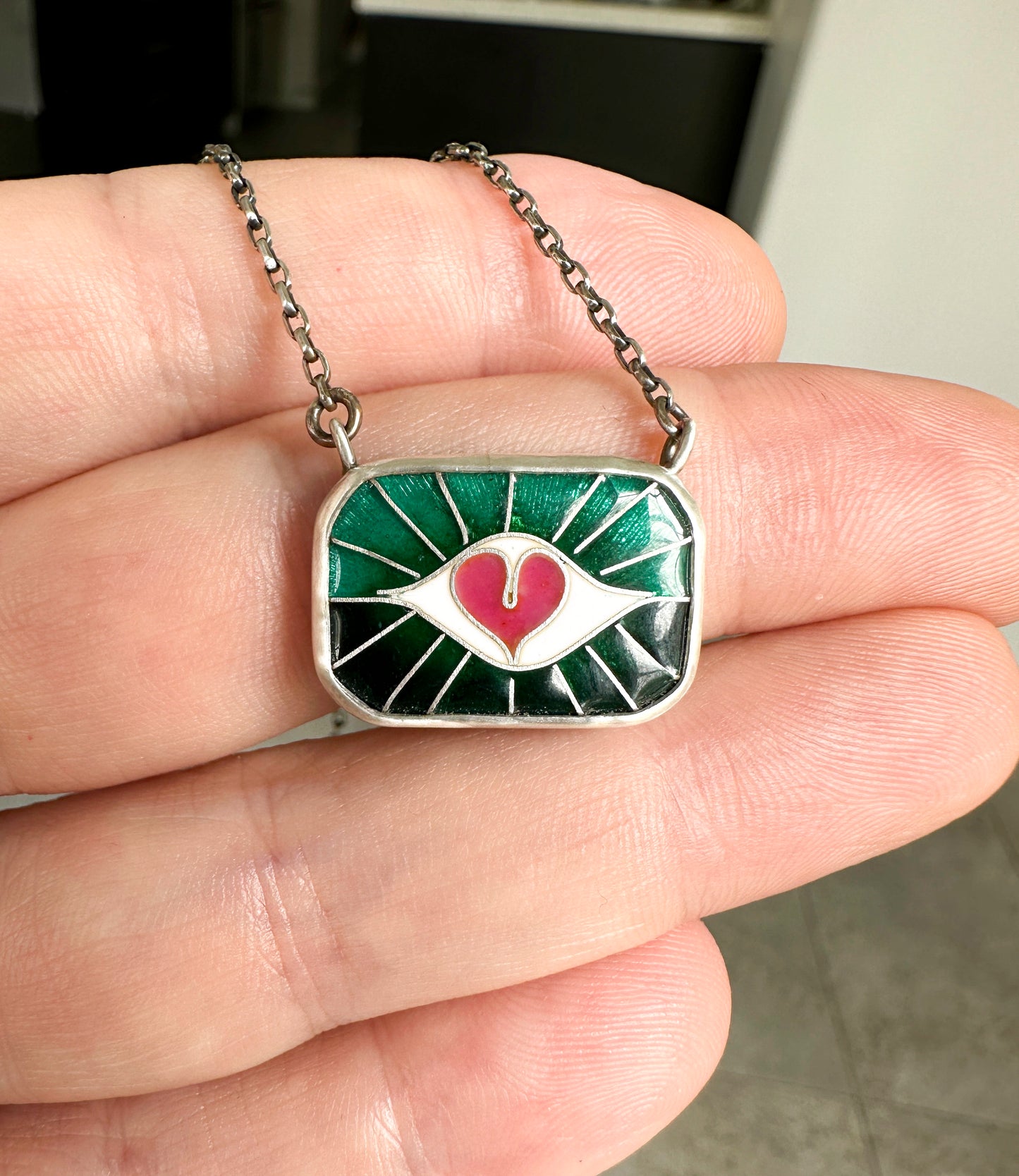 Heart Centered Sunrise Protection Eye Chiclet Necklace