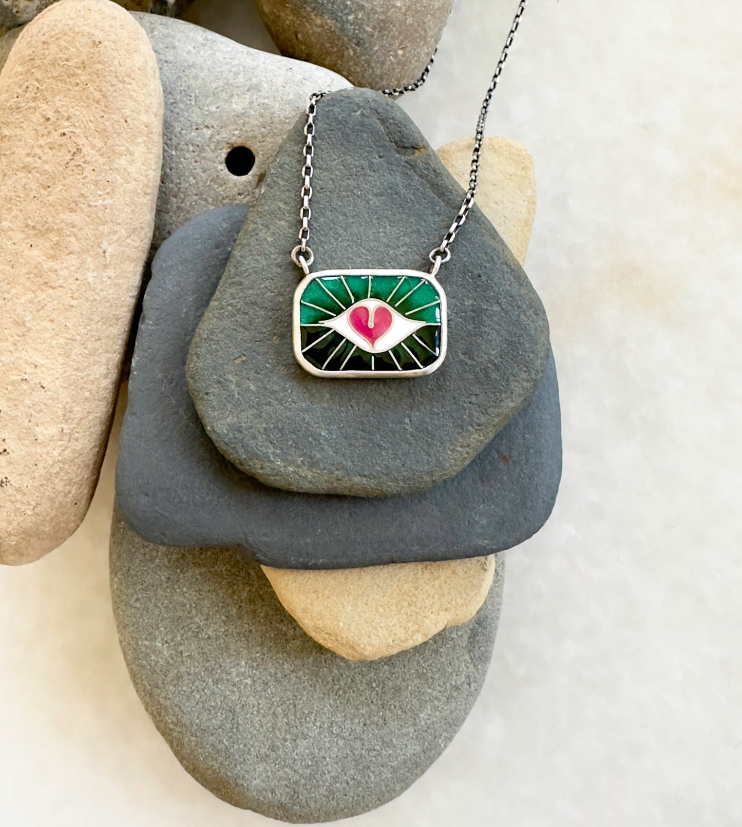 Heart Centered Sunrise Protection Eye Chiclet Necklace