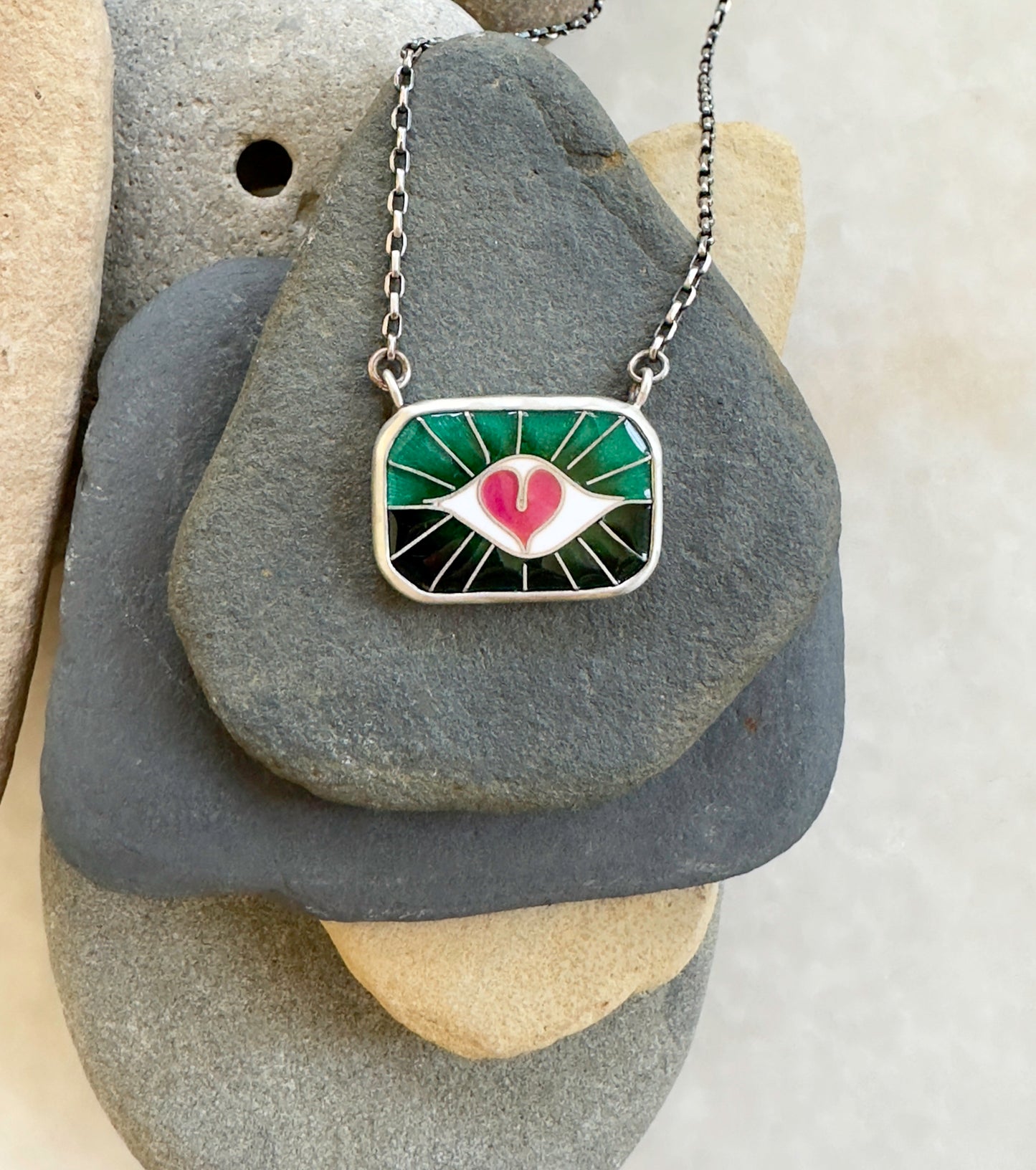 Heart Centered Sunrise Protection Eye Chiclet Necklace