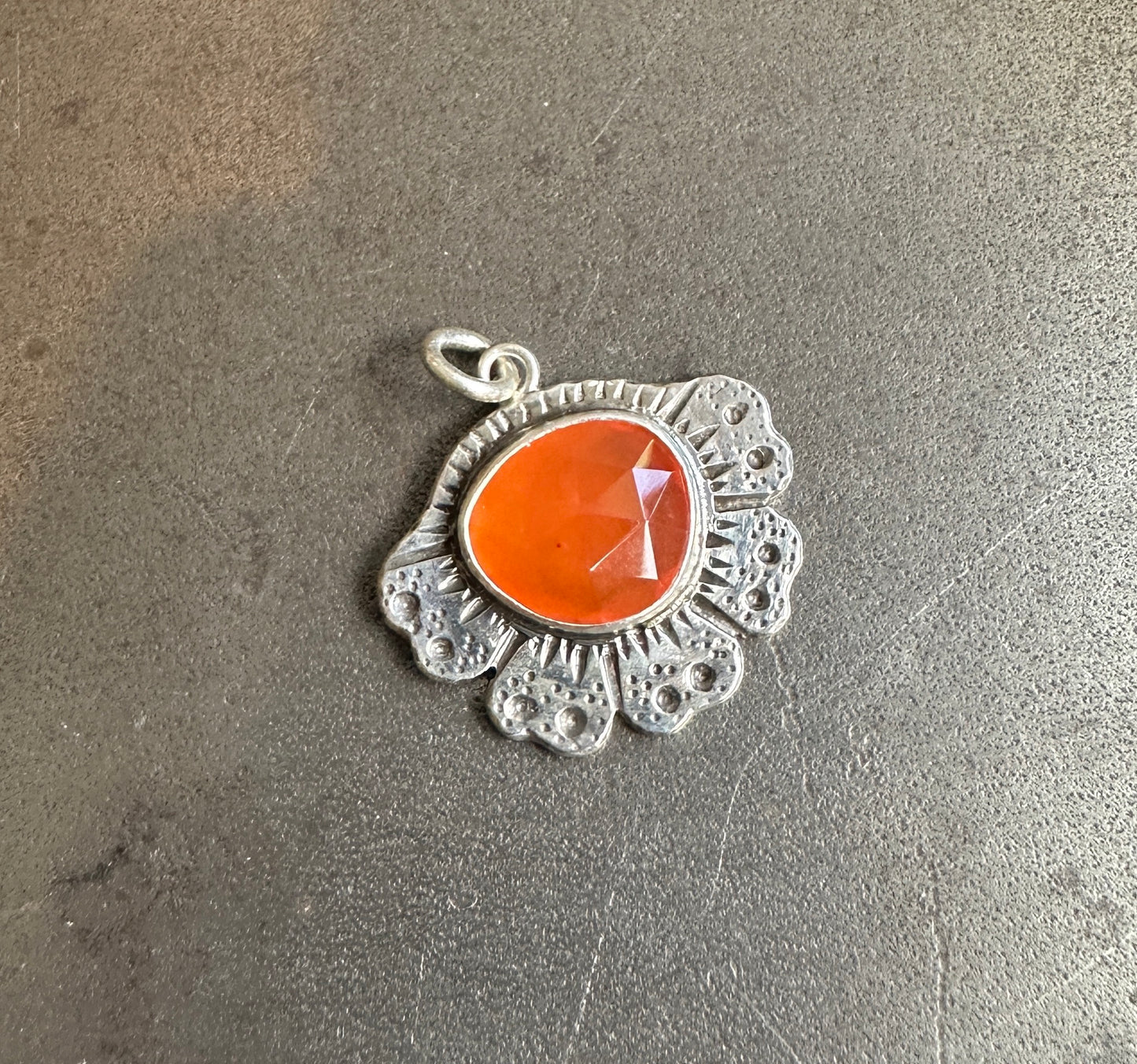Orange Carnelian Agate Flower Pendant