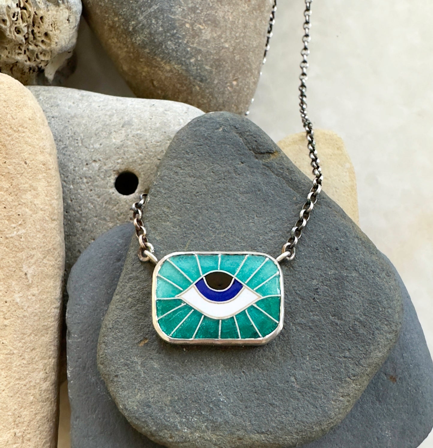 Ocean Sunrise Protection Eye Chiclet Necklace