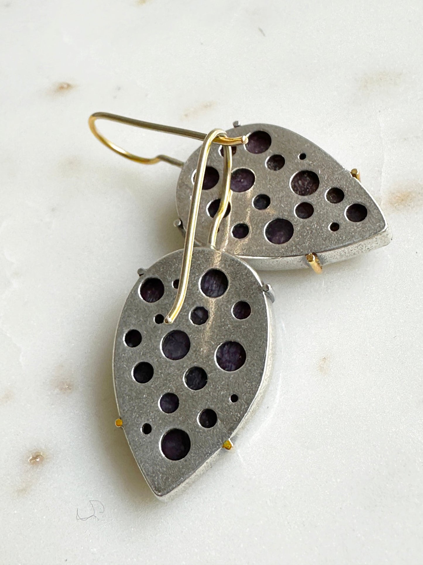 Bloodshot Iolite Earrings 14k gold and silver - Bluecave Jewelry