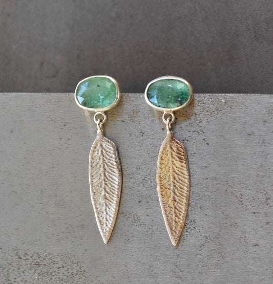 Emerald Kyanite Leaf Drop Earrings - Bluecave Jewelry
