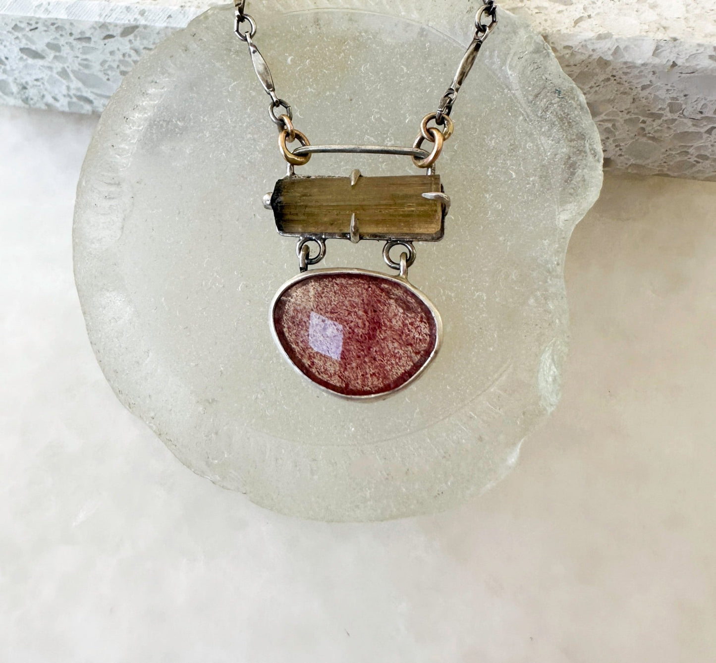 Peach Tourmaline & Strawberry Quartz Necklace - Bluecave Jewelry