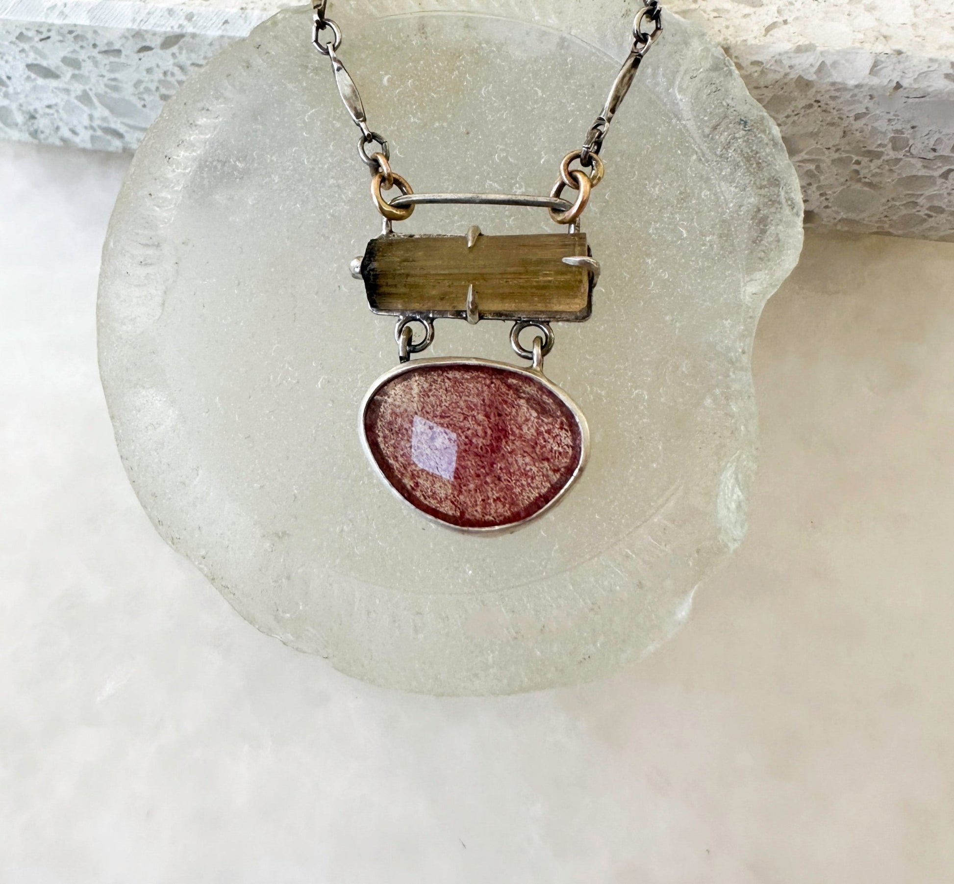 Peach Tourmaline & Strawberry Quartz Necklace - Bluecave Jewelry