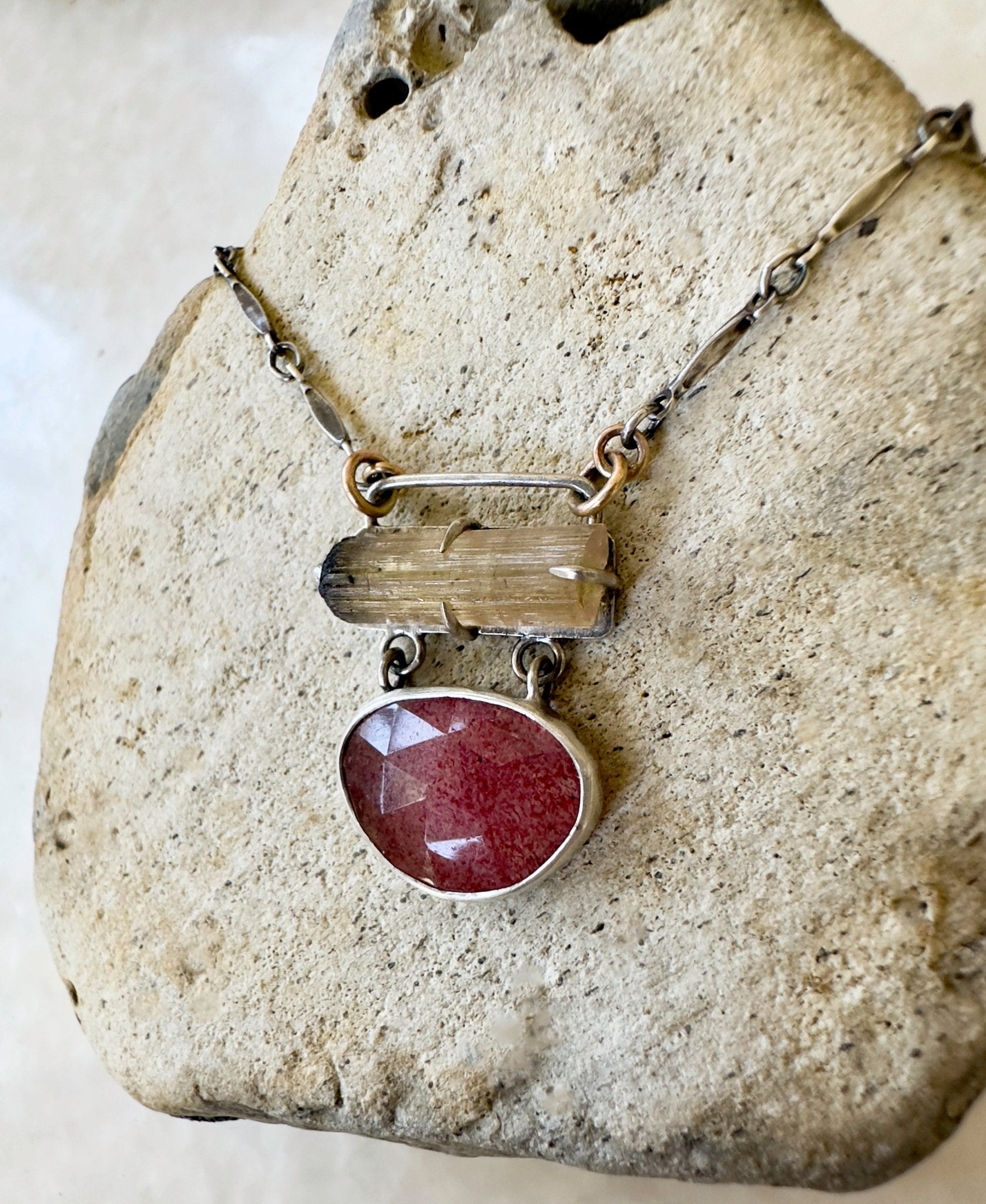 Peach Tourmaline & Strawberry Quartz Necklace - Bluecave Jewelry