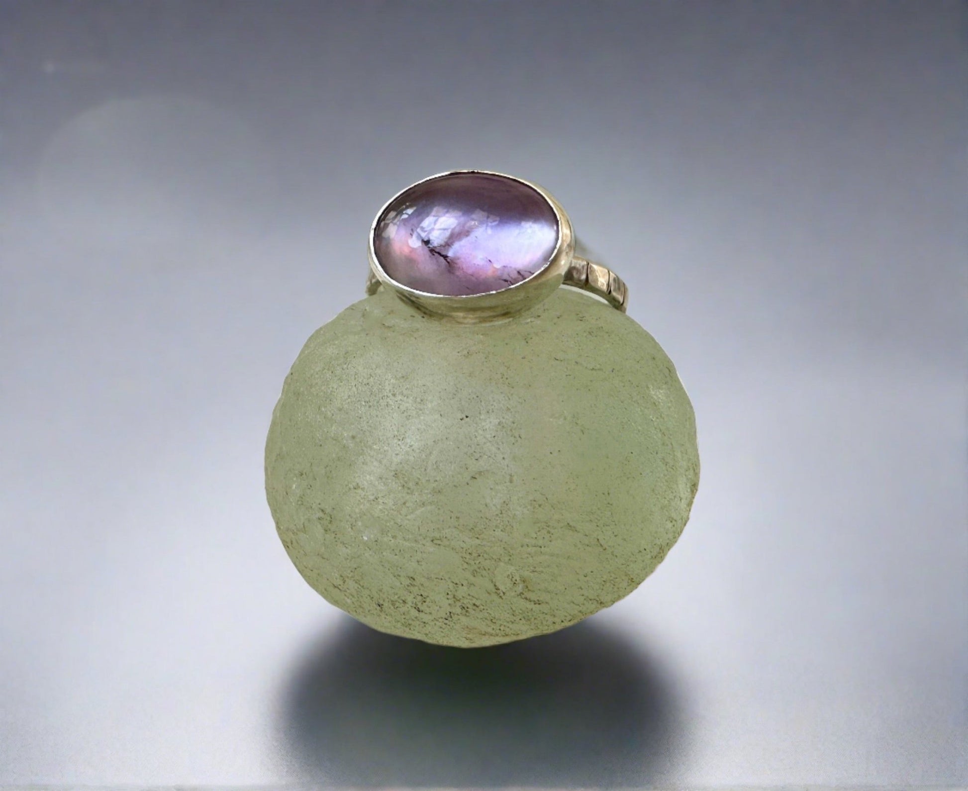 Purple Haze Amethyst Over Mother of Pearl Ring - Bluecave Jewelry