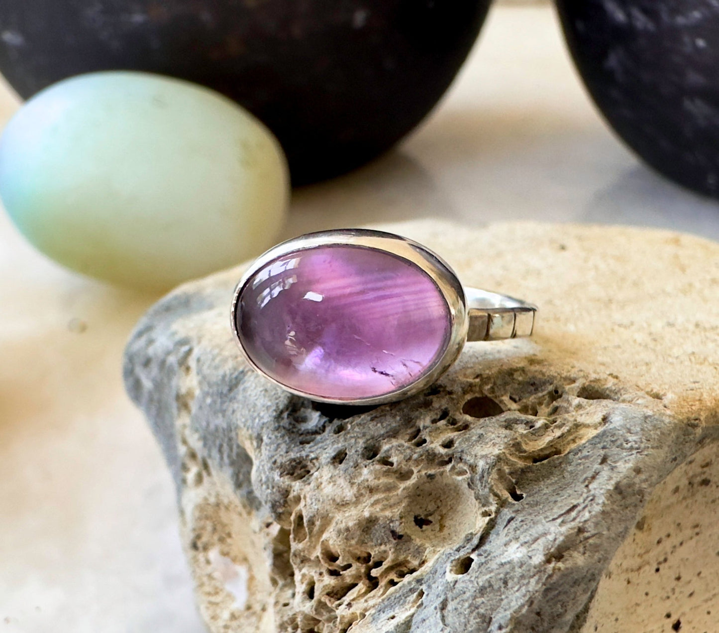 Purple Haze Amethyst Over Mother of Pearl Ring - Bluecave Jewelry