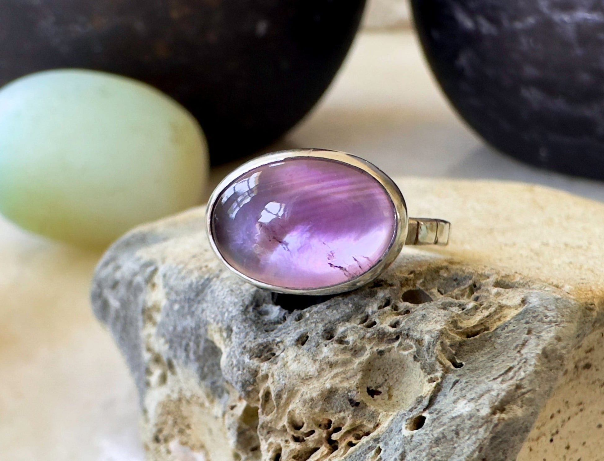 Purple Haze Amethyst Over Mother of Pearl Ring - Bluecave Jewelry