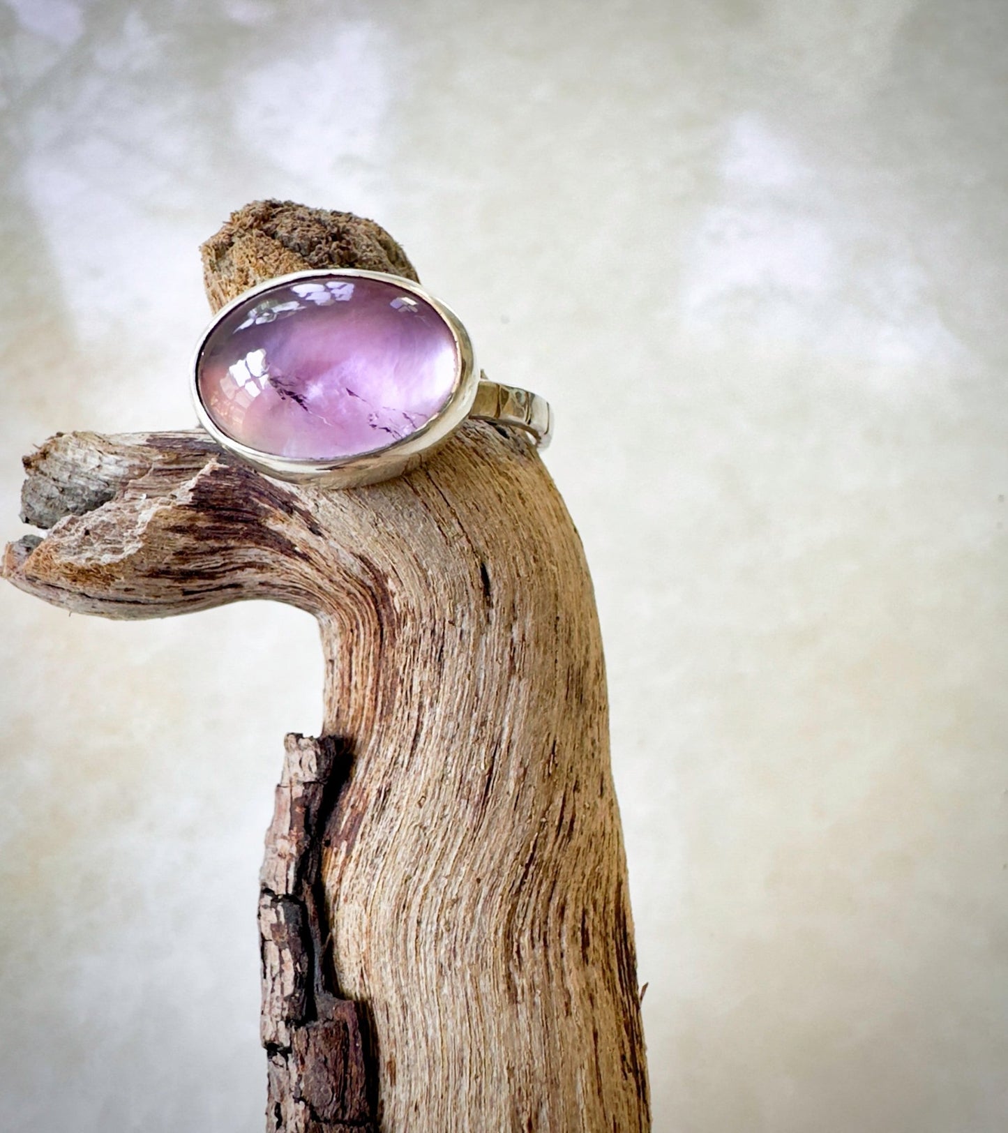 Purple Haze Amethyst Over Mother of Pearl Ring - Bluecave Jewelry