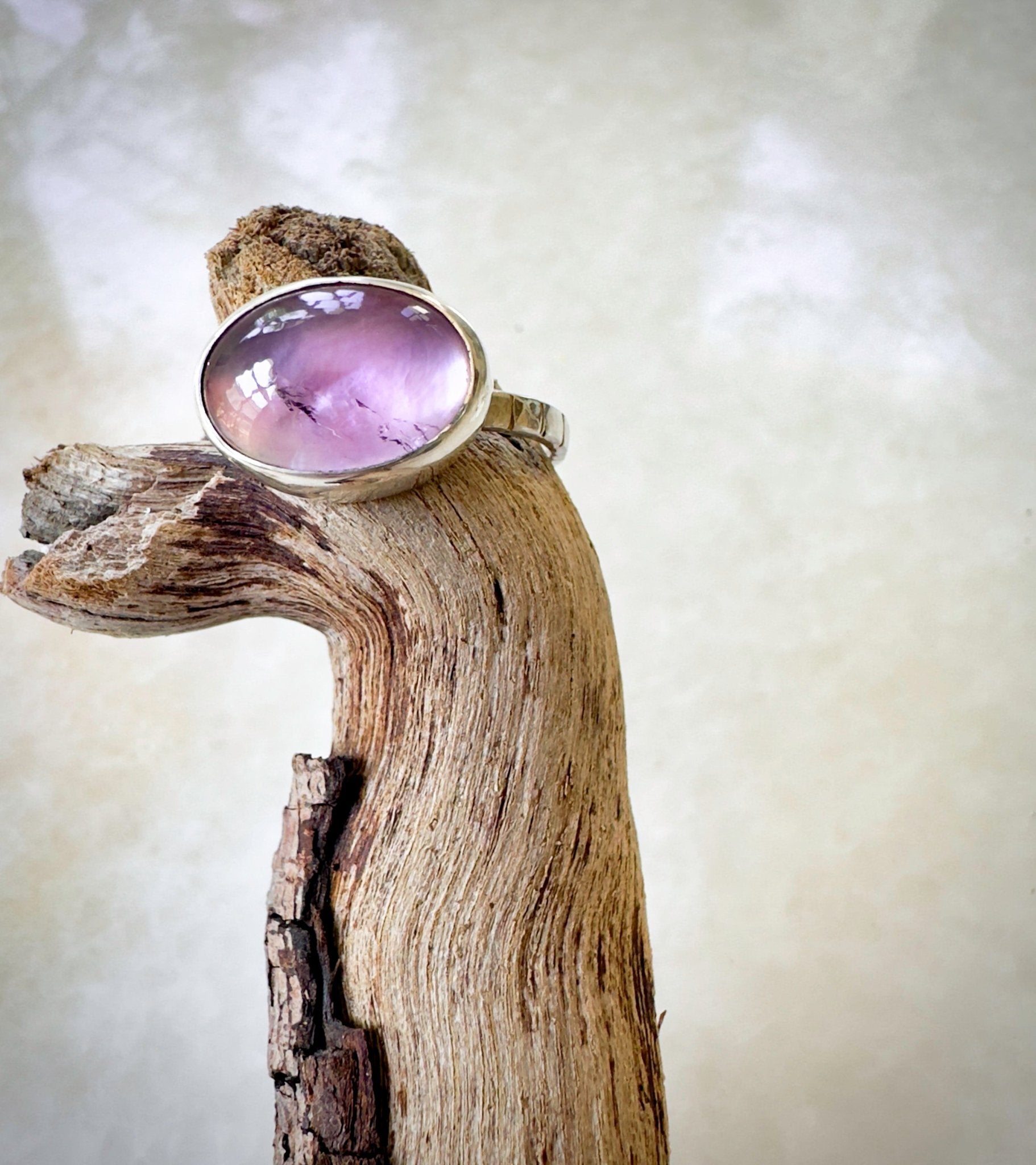 Purple Haze Amethyst Over Mother of Pearl Ring - Bluecave Jewelry