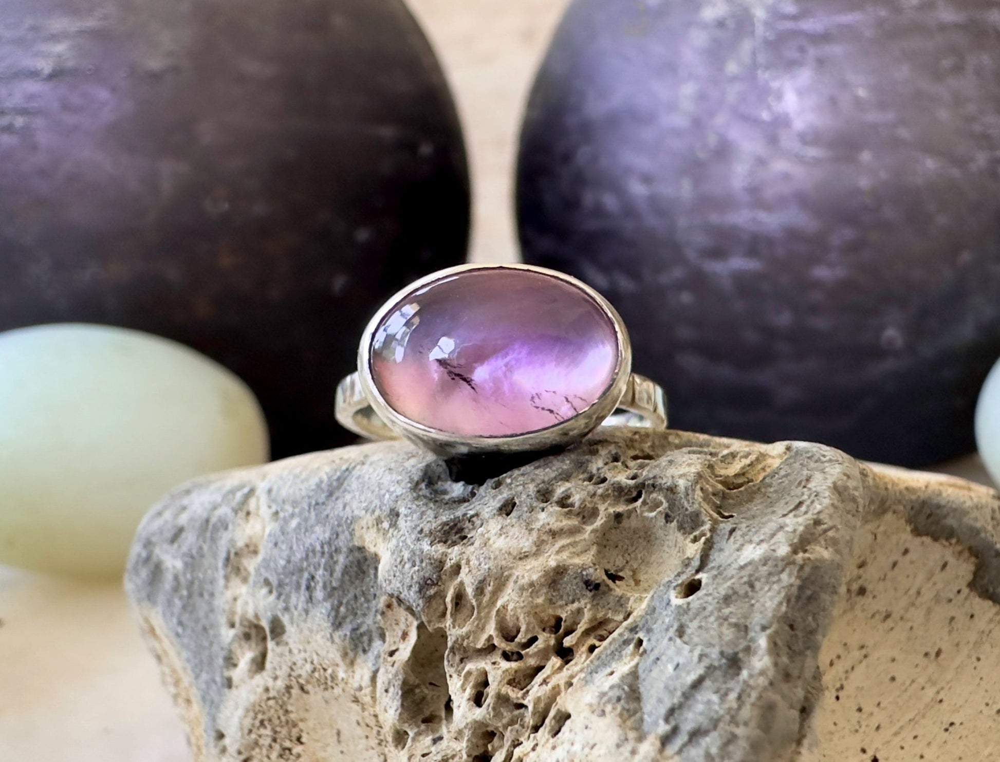 Purple Haze Amethyst Over Mother of Pearl Ring - Bluecave Jewelry