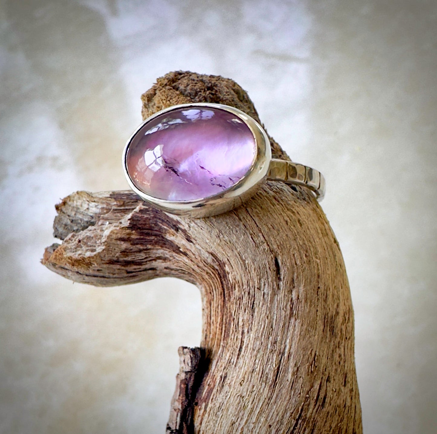 Purple Haze Amethyst Over Mother of Pearl Ring - Bluecave Jewelry