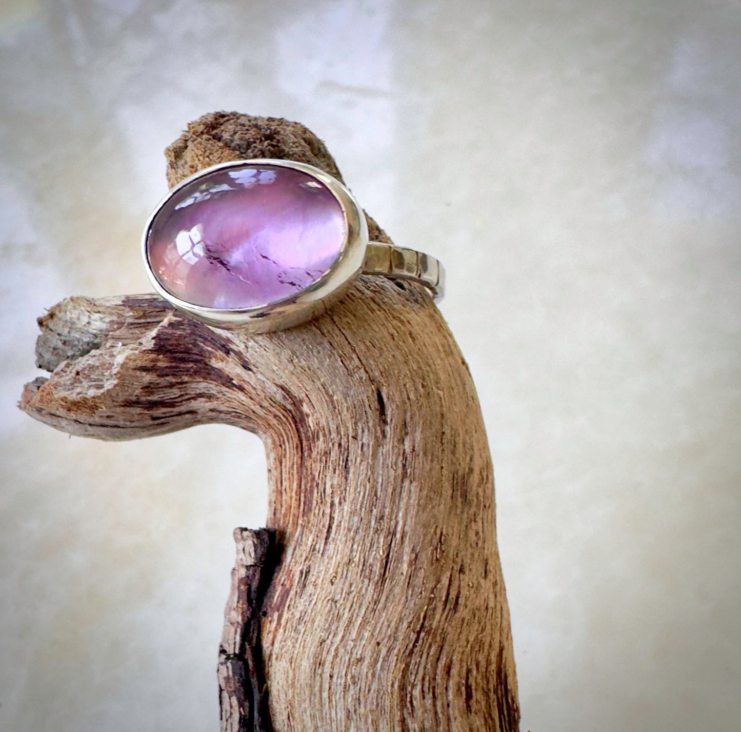 Purple Haze Amethyst Over Mother of Pearl Ring - Bluecave Jewelry