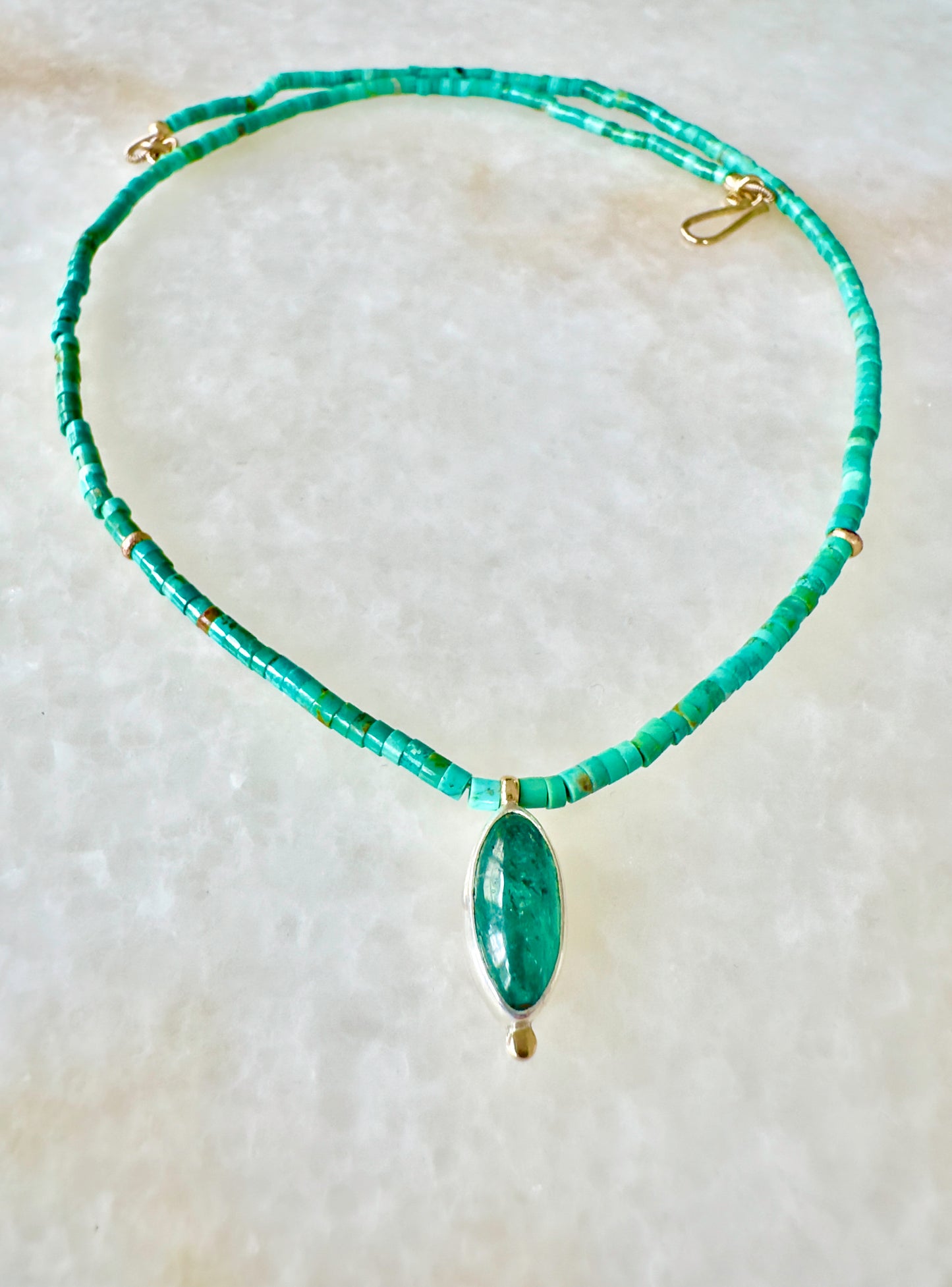 Green Kyanite, 14k  & Turquoise Necklace
