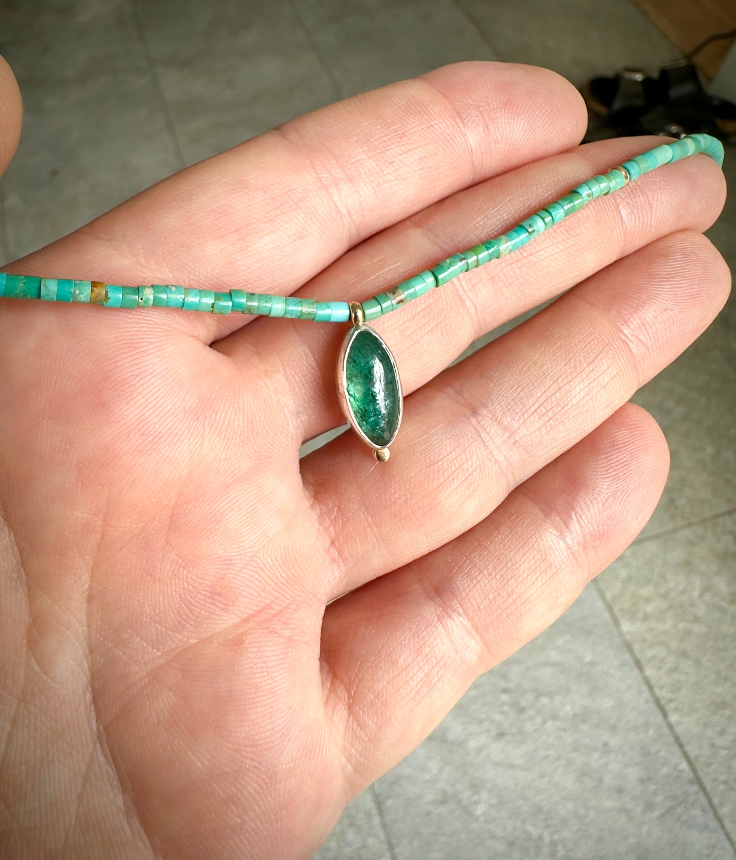 Green Kyanite, 14k  & Turquoise Necklace