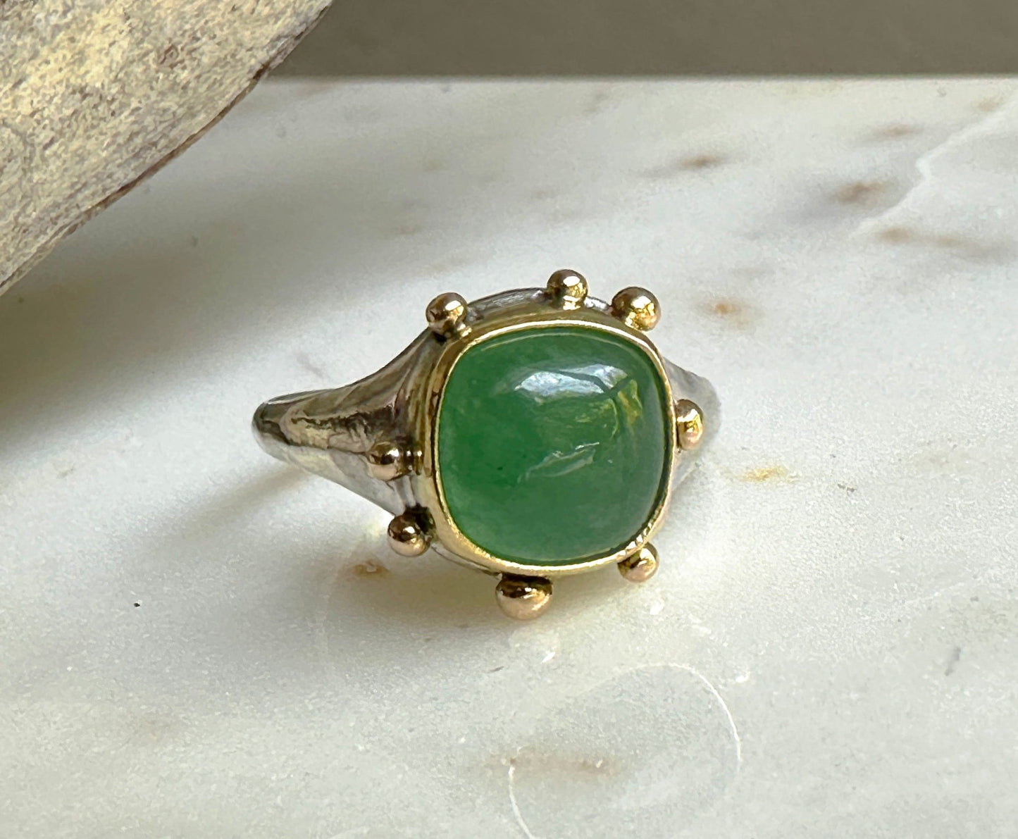 Burmese Jade Ring in 18K Gold - Bluecave Jewelry