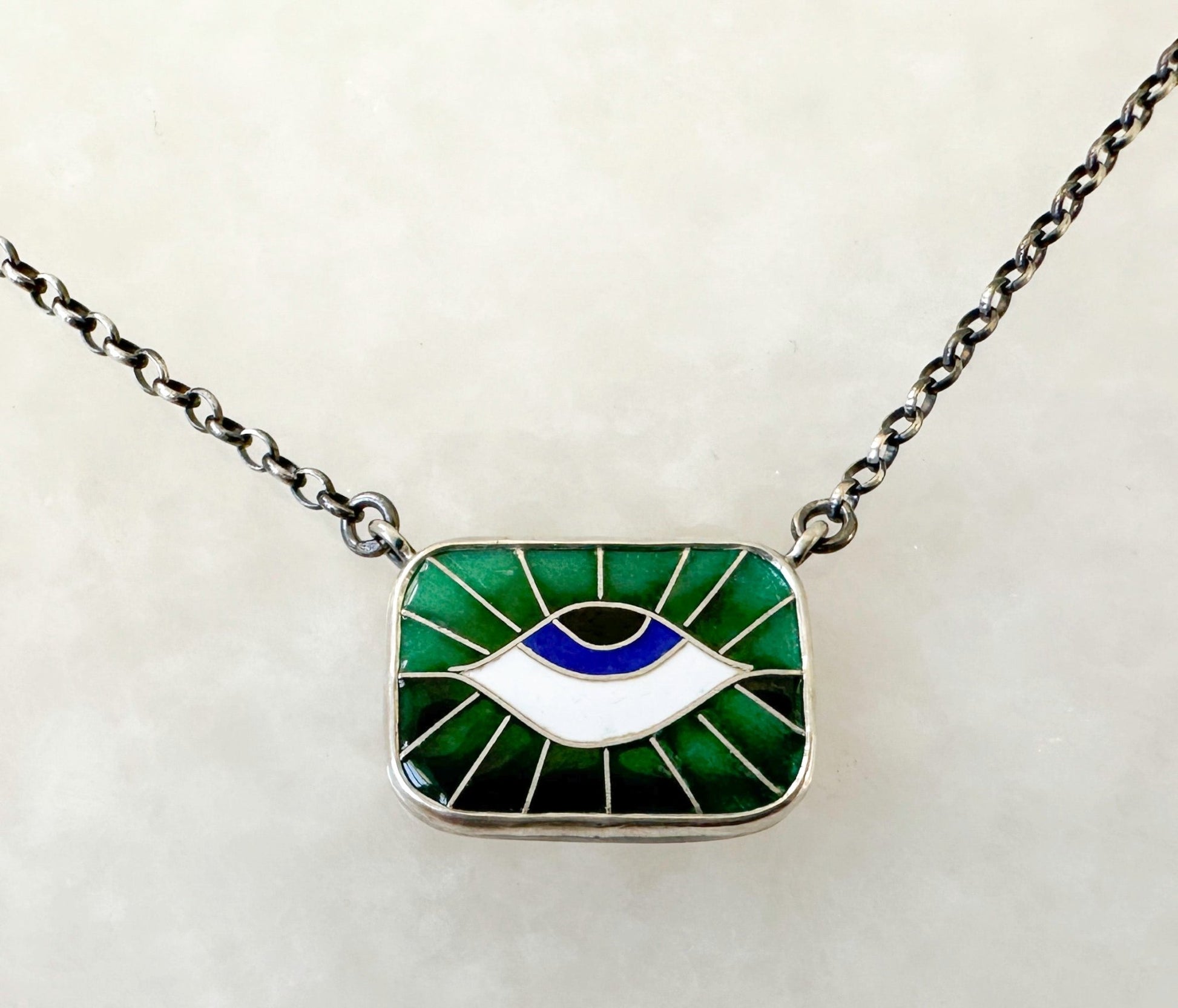 Forest Green Sunrise Protection Eye Chiclet Necklace - Bluecave Jewelry