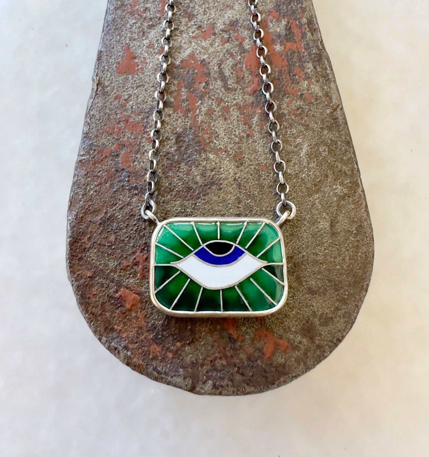 Forest Green Sunrise Protection Eye Chiclet Necklace - Bluecave Jewelry