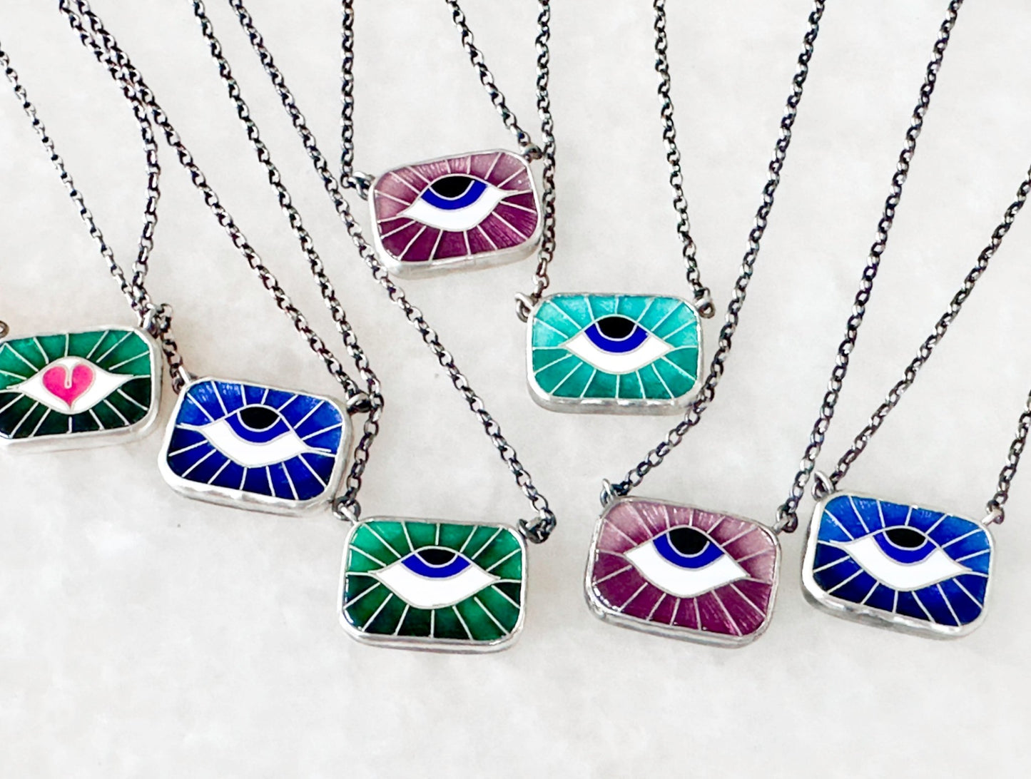 Forest Green Sunrise Protection Eye Chiclet Necklace - Bluecave Jewelry