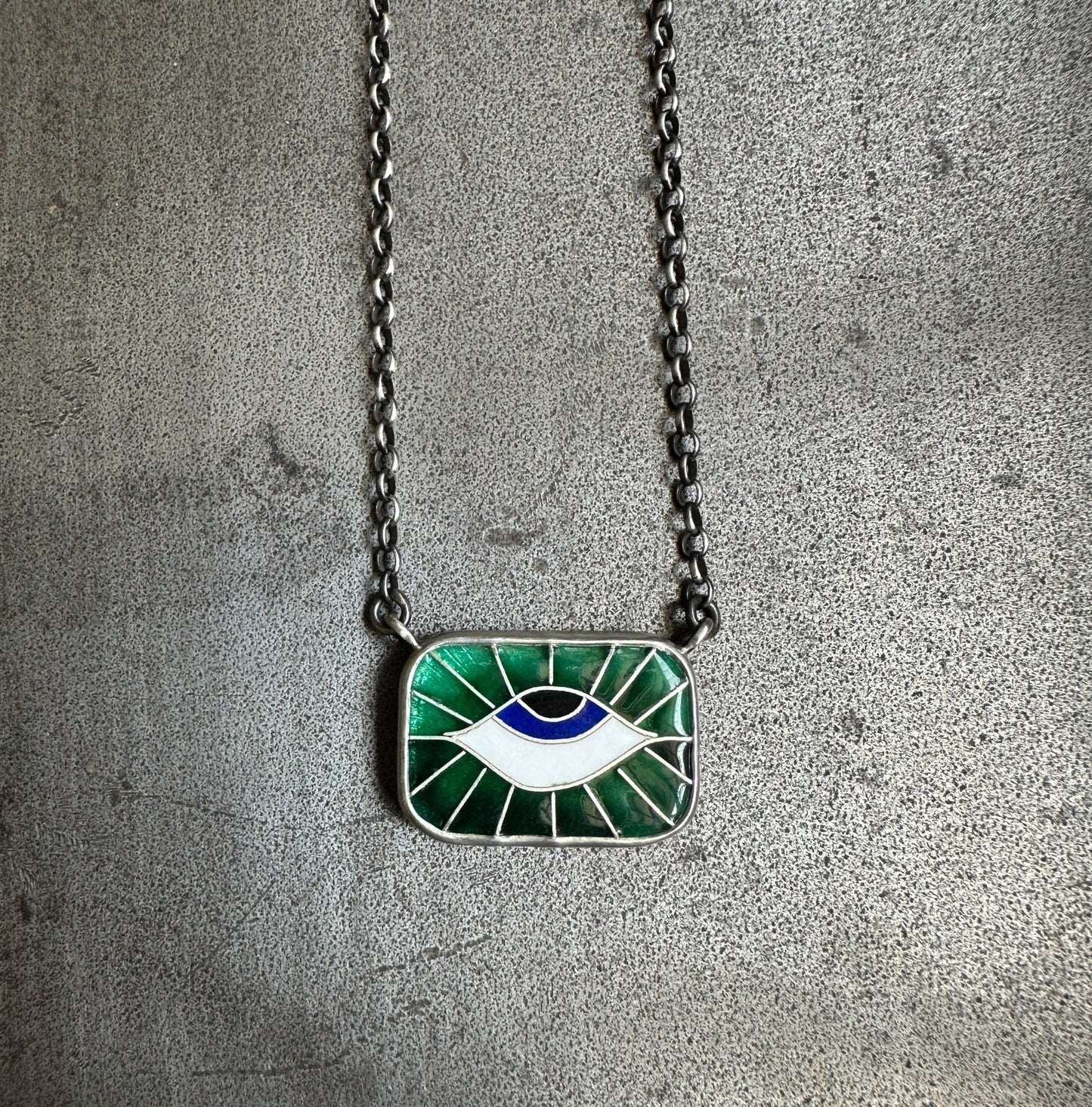 Forest Green Sunrise Protection Eye Chiclet Necklace - Bluecave Jewelry