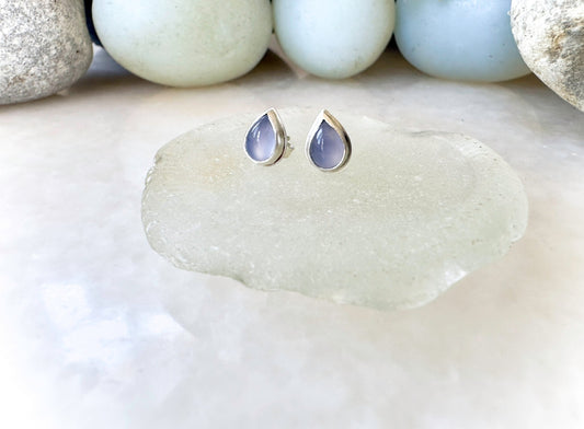 LAVENDER CHALCEDONY WATER DROP STUDS - Bluecave Jewelry