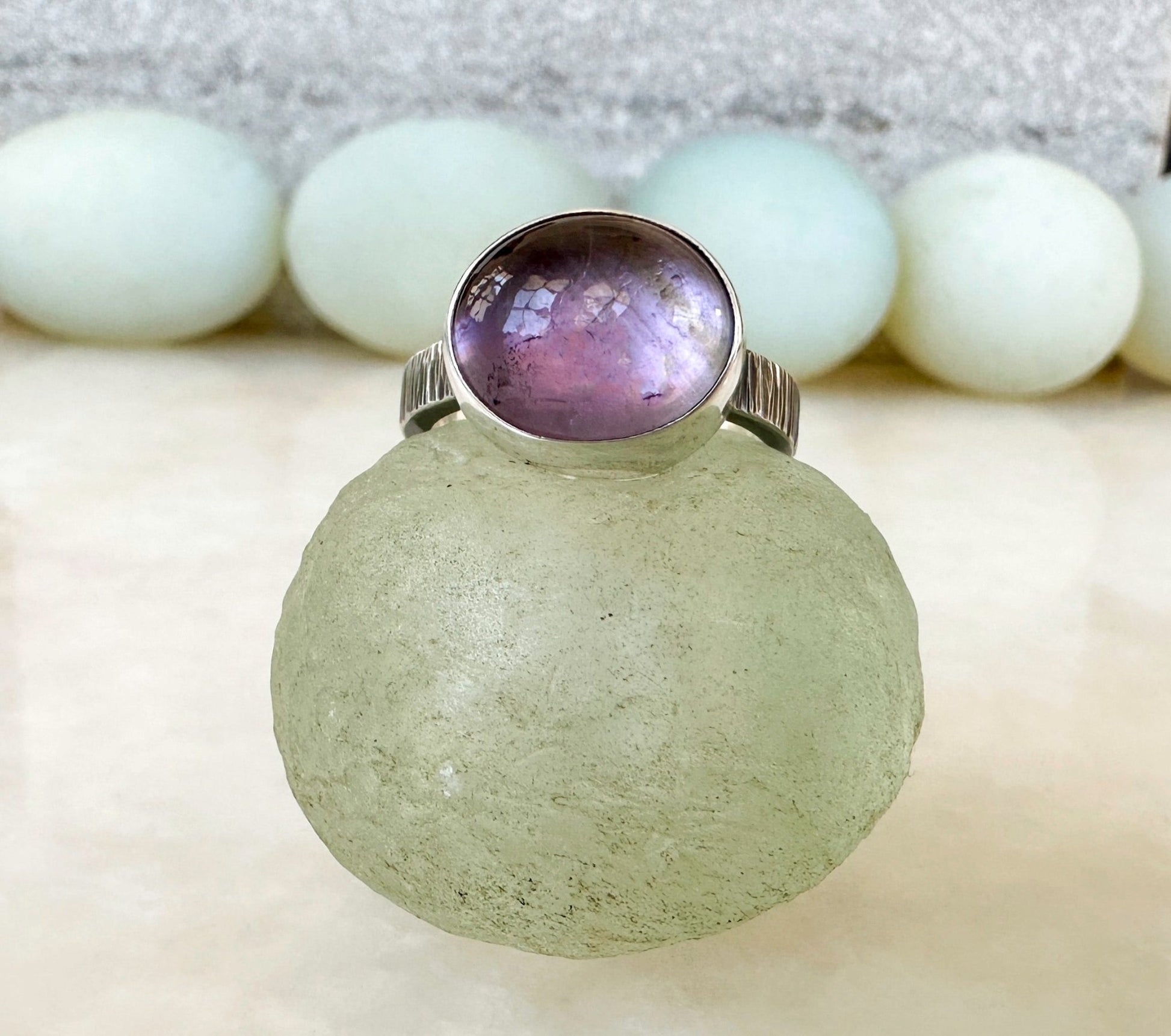 Purple Amethyst Over Mother Of Pearl Statement Ring - Bluecave Jewelry