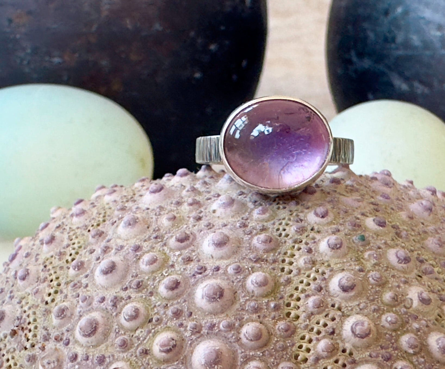 Purple Amethyst Over Mother Of Pearl Statement Ring - Bluecave Jewelry