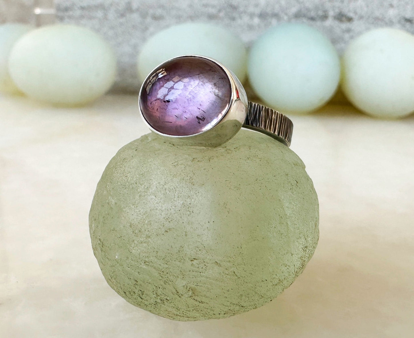 Purple Amethyst Over Mother Of Pearl Statement Ring - Bluecave Jewelry