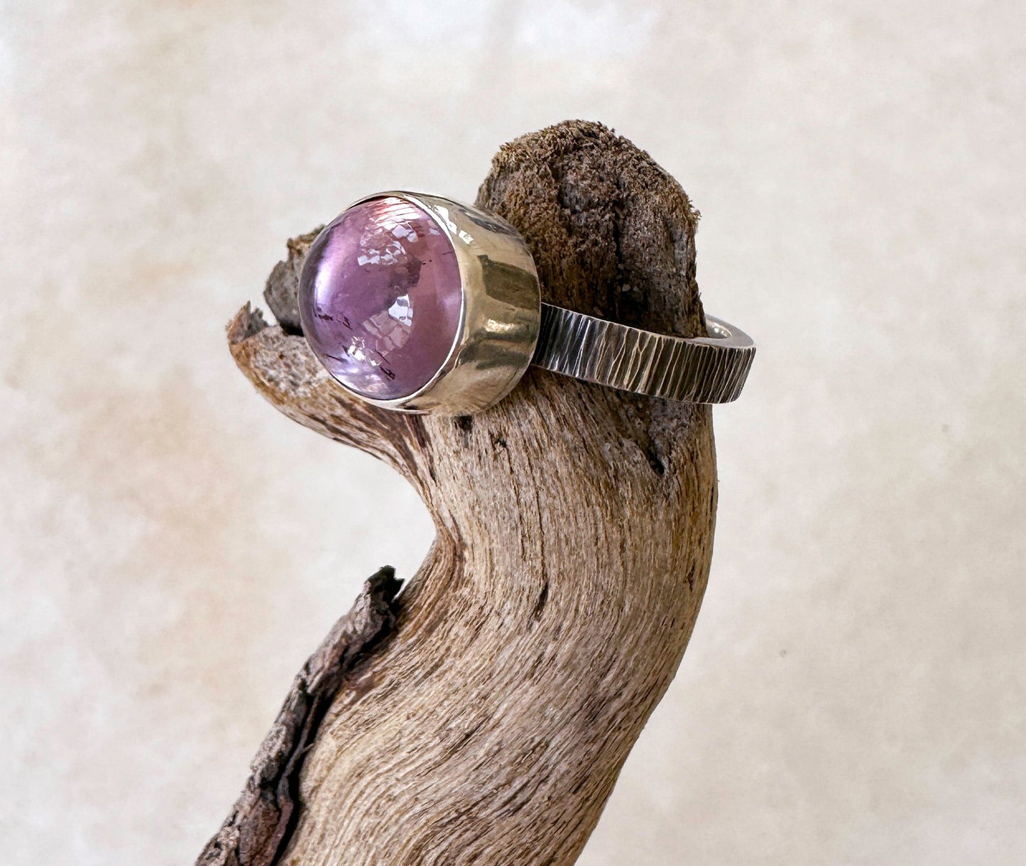 Purple Amethyst Over Mother Of Pearl Statement Ring - Bluecave Jewelry