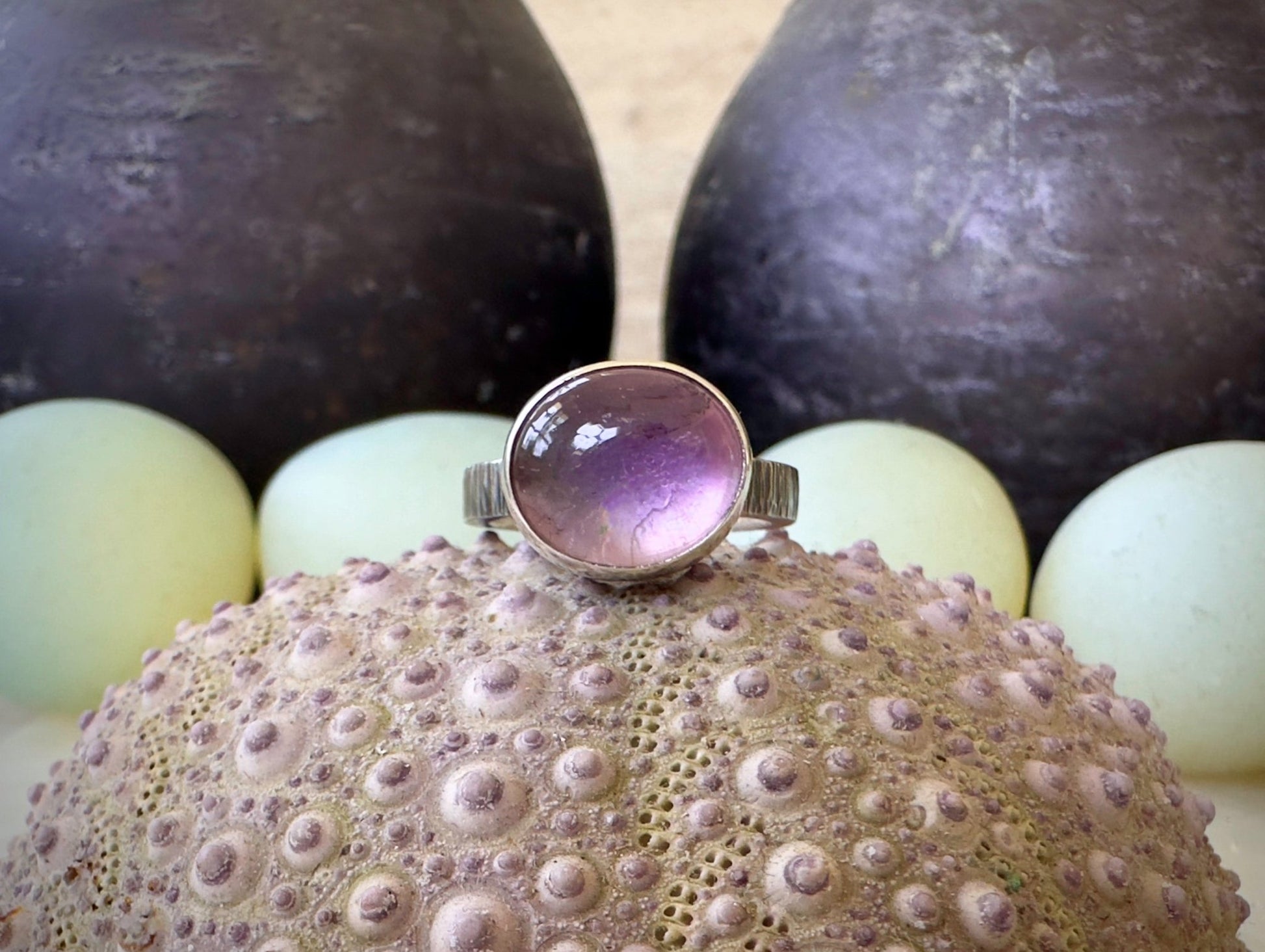 Purple Amethyst Over Mother Of Pearl Statement Ring - Bluecave Jewelry