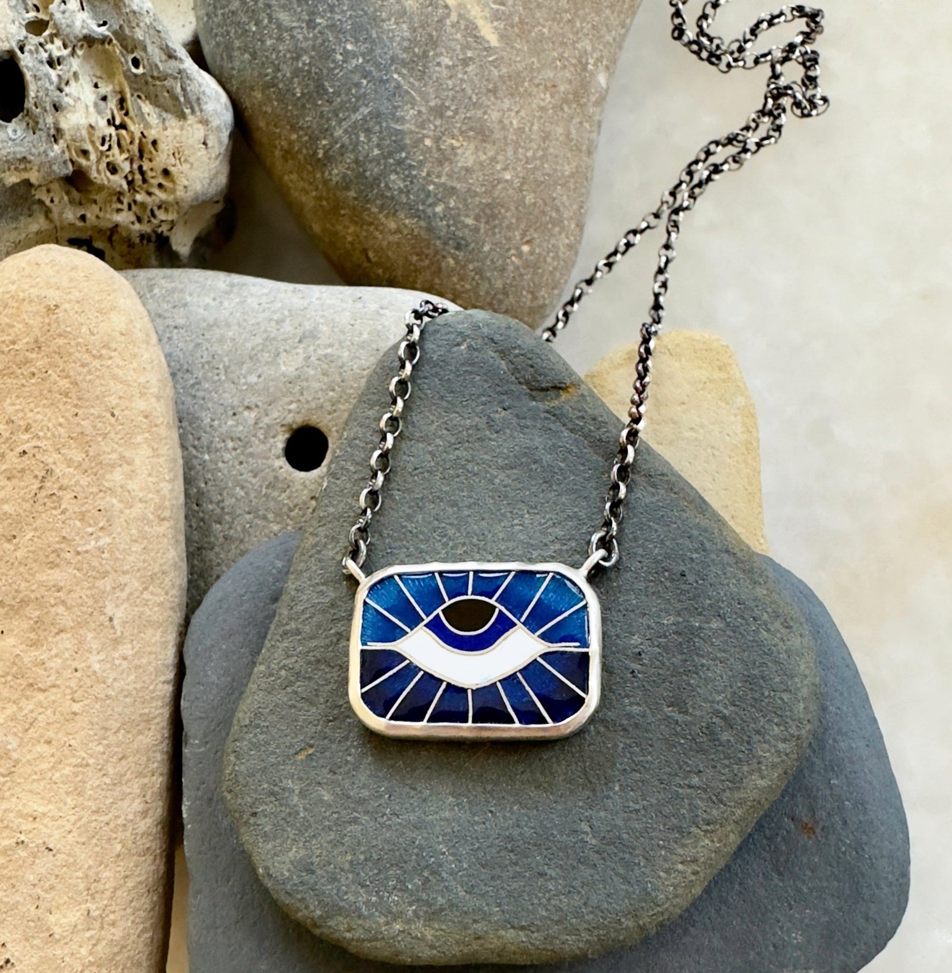 Royal Blue Sunrise Protection Eye Chiclet Necklace - Bluecave Jewelry