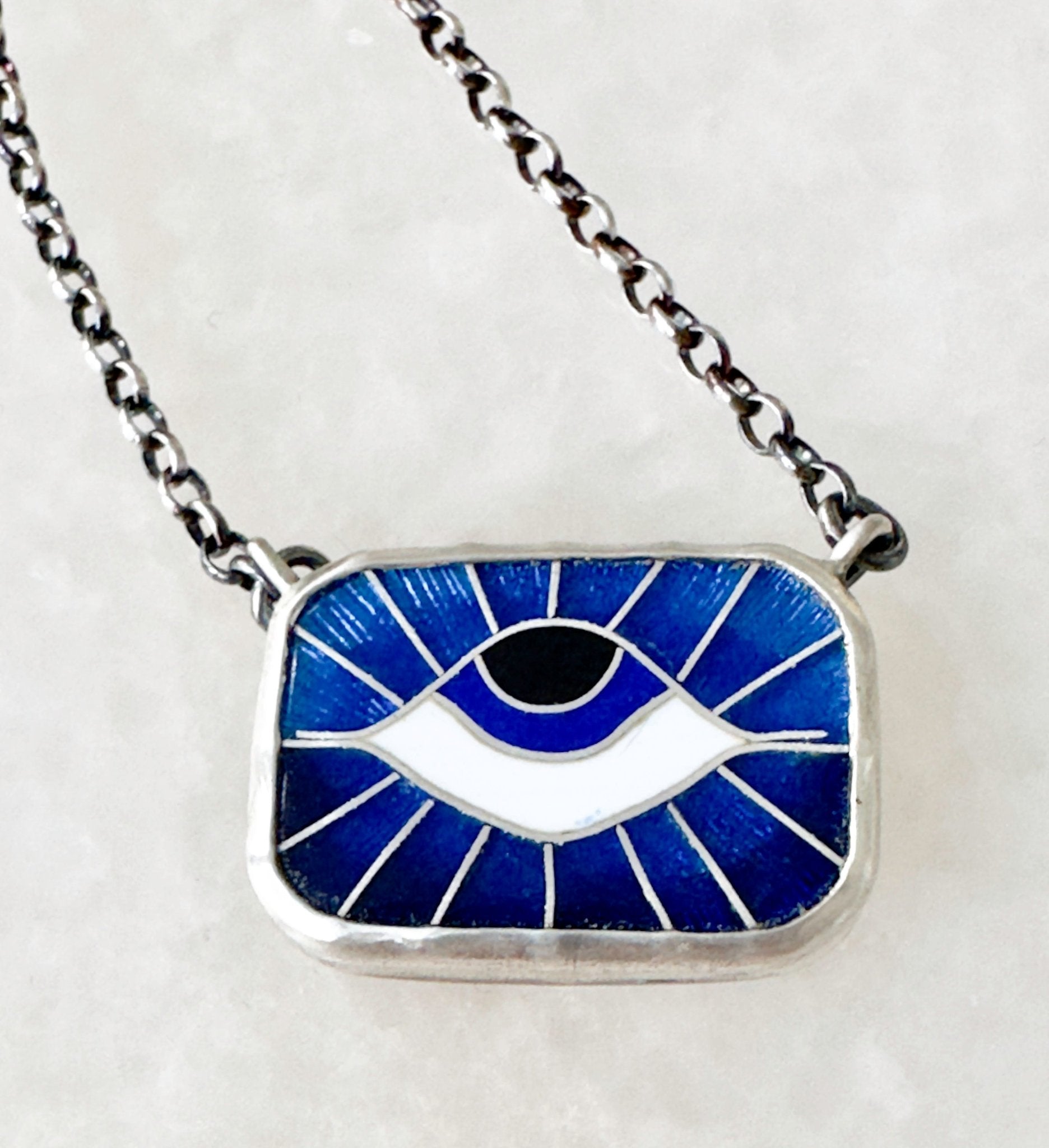 Royal Blue Sunrise Protection Eye Chiclet Necklace - Bluecave Jewelry